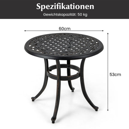 60 cm runder Terrassentisch aus Aluminiumguss mit verstellbaren Füßen