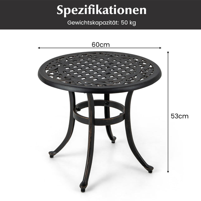 Table de patio ronde en aluminium moulé de 60 cm avec pieds réglables