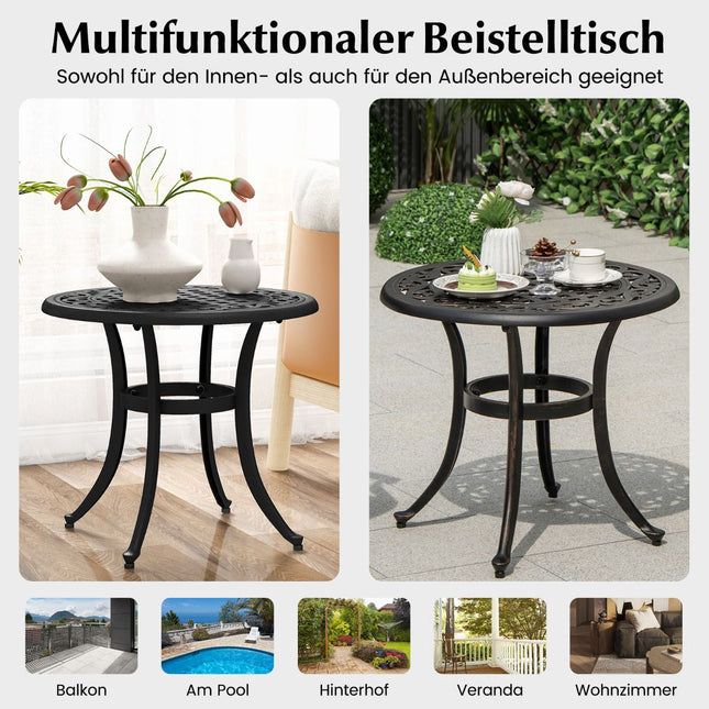 Table de patio ronde en aluminium moulé de 60 cm avec pieds réglables