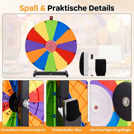 Roue de la fortune de table de 60 cm avec support – 12 emplacements, multicolore