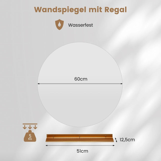 Ø60cm runder Badezimmerspiegel mit Beleuchtung &amp; Touch-Schalter &amp; Memory-Funktion Wandspiegel