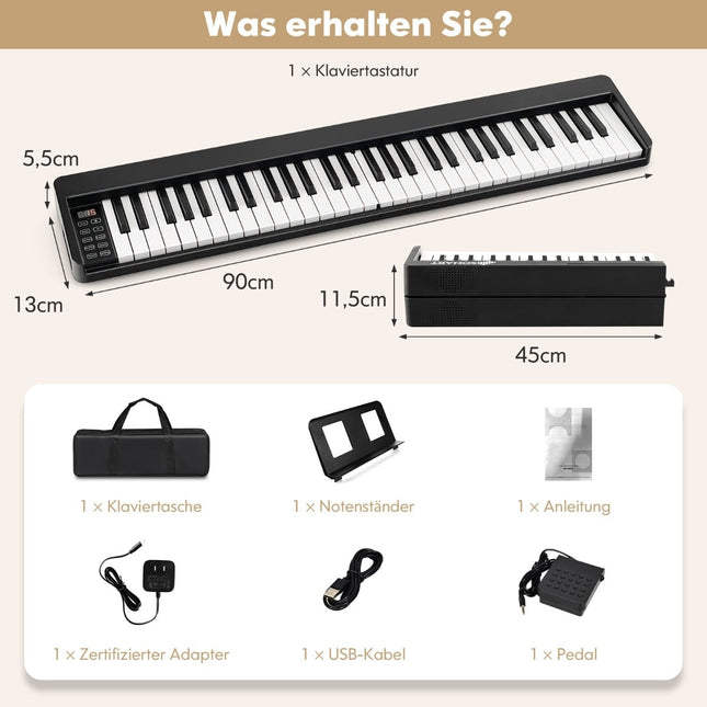Piano numérique pliable 61 touches avec Bluetooth et accessoires