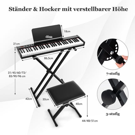 Clavier électronique portable 61 touches avec support et tabouret