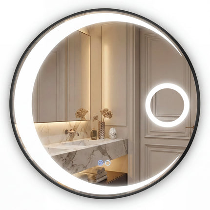 Miroir de salle de bain rond de 61 cm, antibuée, éclairage LED