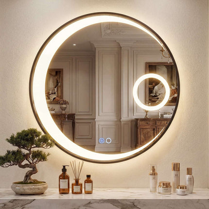 Miroir de salle de bain rond de 61 cm, antibuée, éclairage LED