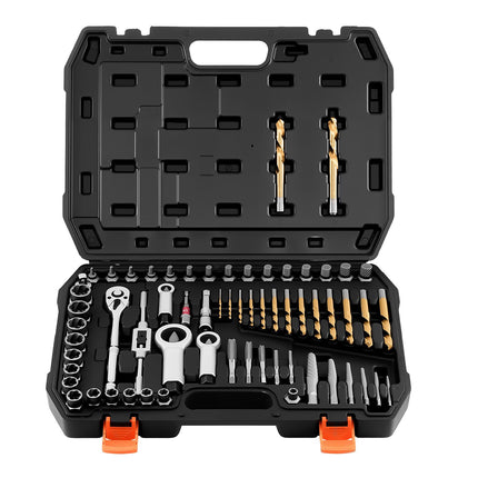63-Piece Screw Extractor Set With Drill Bits, Taps, Case