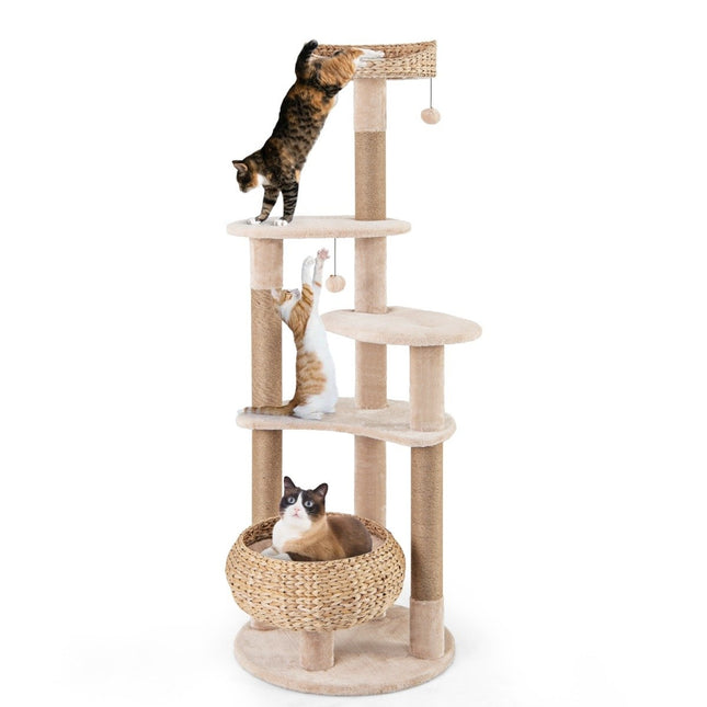 Arbre à chat avec perchoir et panier à quenouilles, arbre à chat à 6 niveaux, arbre à chat de 64 po