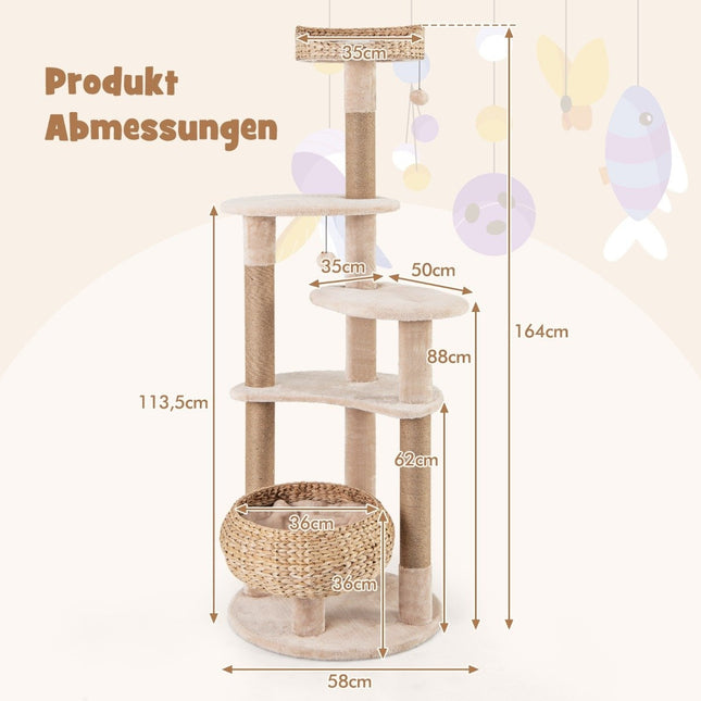 Arbre à chat avec perchoir et panier à quenouilles, arbre à chat à 6 niveaux, arbre à chat de 64 po