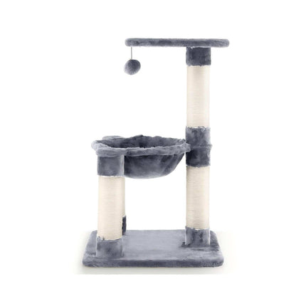 Arbre à chat gris de 64 cm avec hamac et poteaux à griffer
