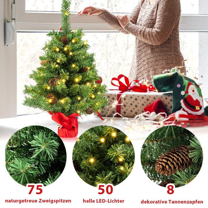64 cm LED-Mini-Weihnachtsbaum – 50 Lichter, Tannenzapfen