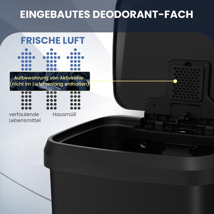 Poubelle de cuisine noire de 68 L avec couvercle à fermeture douce