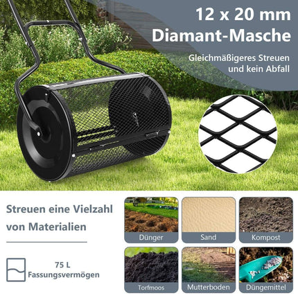 Épandeur de compost de 68 cm de large avec barres latérales améliorées et poignée en forme de U noir