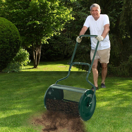 Épandeur de compost de 68 cm de large avec barres latérales améliorées et poignée en forme de U vert