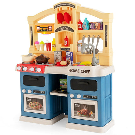 Cuisine pour enfants de 69 pièces comprenant des accessoires, une cuisine de jeu avec lumières, vapeur, musique et son, bleu