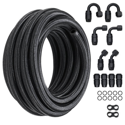 6AN Fuel Line Kit, 20 ft Braided Hose, 12 Fittings