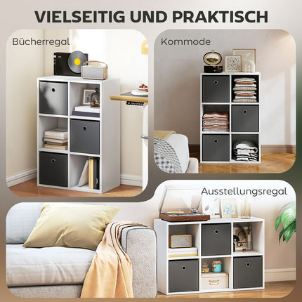6-Würfel-Lagerregal mit 3 Stoffschubladen, Grau