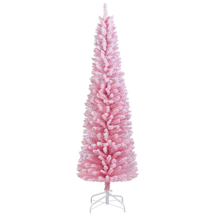 Sapin de Noël rose floqué de 1,80 m, 460 branches, support en métal
