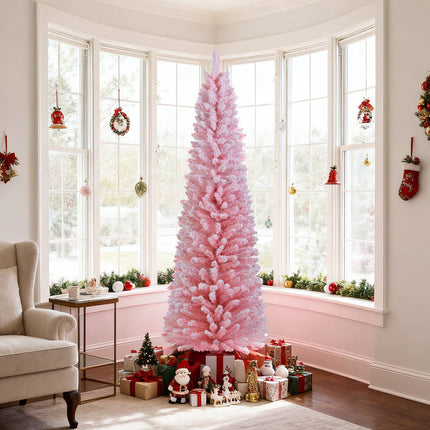 Sapin de Noël rose floqué de 1,80 m, 460 branches, support en métal