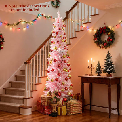 Sapin de Noël rose floqué de 1,80 m, 460 branches, support en métal