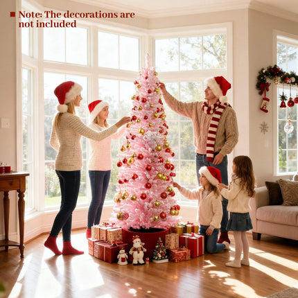 Sapin de Noël rose floqué de 1,80 m, 460 branches, support en métal