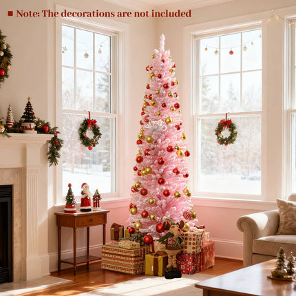 Sapin de Noël rose floqué de 1,80 m, 460 branches, support en métal