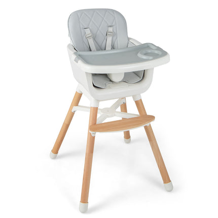 Chaise haute bébé convertible 6 en 1, pieds réglables, grise