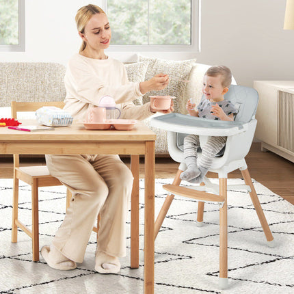 Chaise haute bébé convertible 6 en 1, pieds réglables, grise