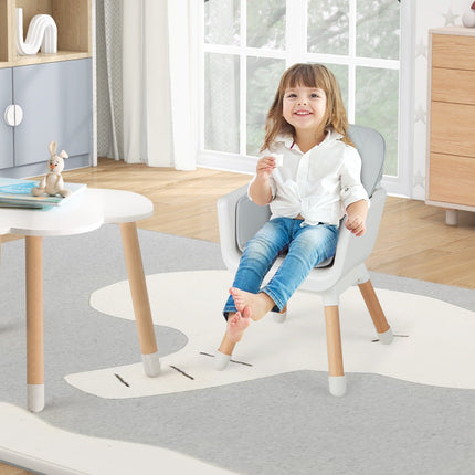 Chaise haute bébé convertible 6 en 1, pieds réglables, grise