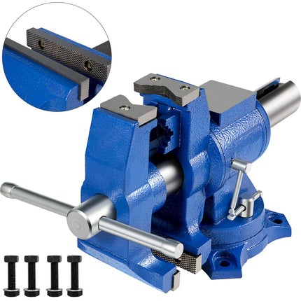 6-Inch Bench Vise, 360-Degree Swivel Base, Clamp-On, Ductile Iron