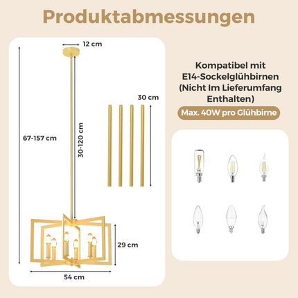 6-flammiger Kronleuchter, höhenverstellbar, Champagnerbronze
