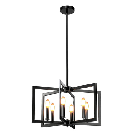Lustre industriel à 6 lumières, hauteur réglable, noir