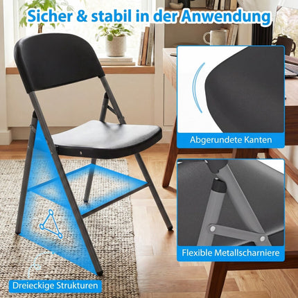 Lot de 6 chaises pliantes, métal et plastique, capacité de 150 kg, grises