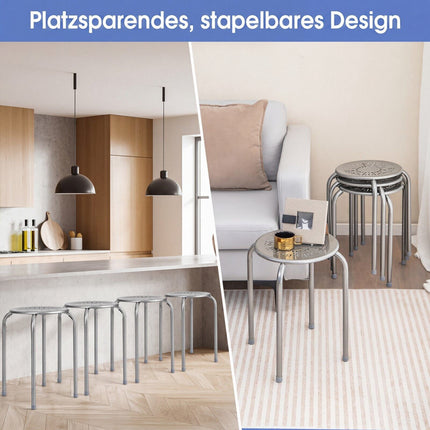6er-Pack stapelbare Metallhocker im Gänseblümchen-Design – Grau