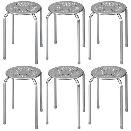 6er-Pack stapelbare Metallhocker im Gänseblümchen-Design – Grau