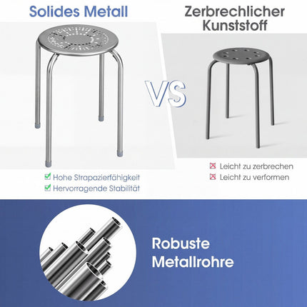 6er-Pack stapelbare Metallhocker im Gänseblümchen-Design – Grau