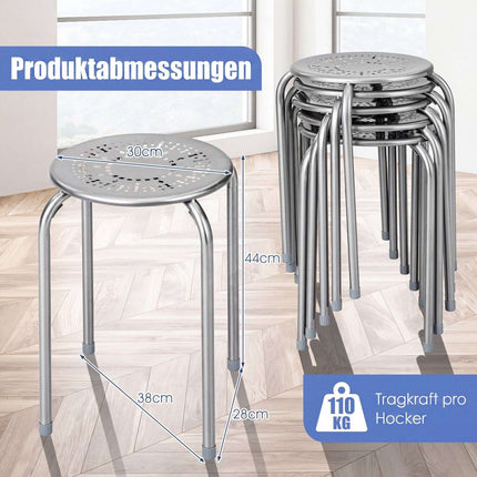 6er-Pack stapelbare Metallhocker im Gänseblümchen-Design – Grau