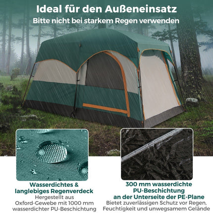 6-Personen-Zelt mit 2 Räumen, Regenschutz, Netzfenstern