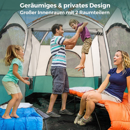 6-Personen-Zelt mit 2 Räumen, Regenschutz, Netzfenstern
