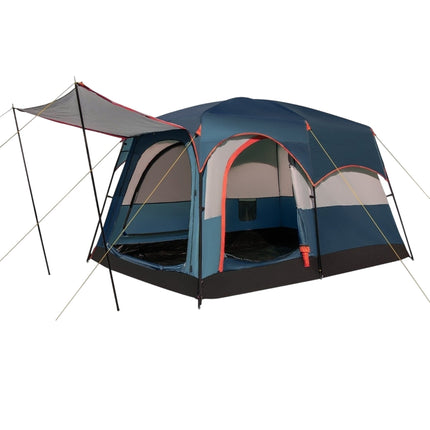 Tente de camping 6 personnes avec séparateur et double toit, bleue