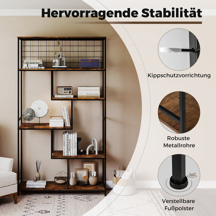 6-stöckiges Standregal mit Metallgitter, Rustikales Braun