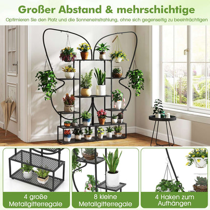 Support à plantes papillon en métal à 6 niveaux avec crochets - Noir