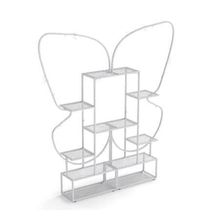 Support à plantes papillon en métal à 6 niveaux avec crochets, blanc