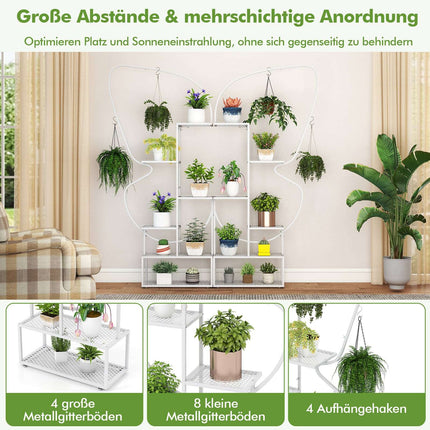Support à plantes papillon en métal à 6 niveaux avec crochets, blanc