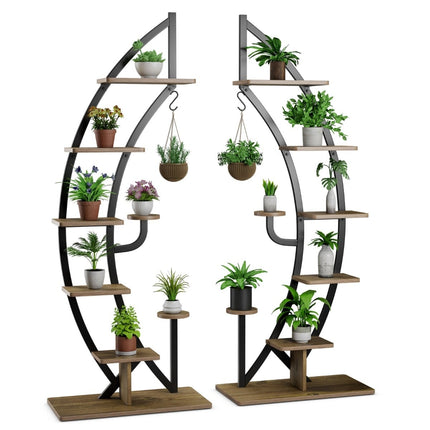 Support à plantes en métal à 6 niveaux, design demi-lune, lot de 2