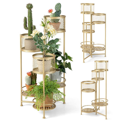 Support de plante en métal à 6 niveaux avec support de pot de fleur d'escalier de conception rotatif doré