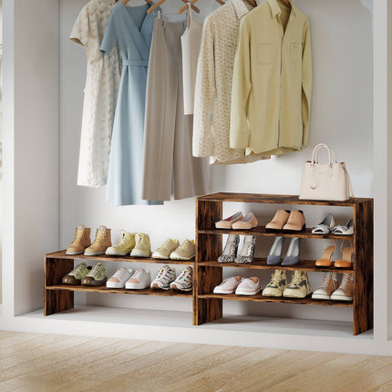 Étagère à chaussures rustique marron à 6 niveaux avec dispositif anti-basculement