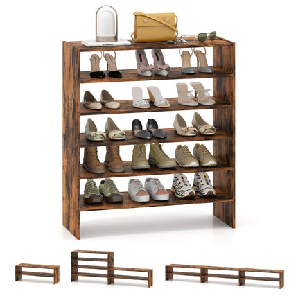 Étagère à chaussures rustique marron à 6 niveaux avec dispositif anti-basculement