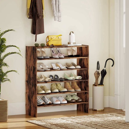 Étagère à chaussures rustique marron à 6 niveaux avec dispositif anti-basculement