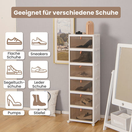 Boîte de rangement à chaussures à 6 niveaux avec portes magnétiques et roulettes