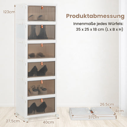 Boîte de rangement à chaussures à 6 niveaux avec portes magnétiques et roulettes